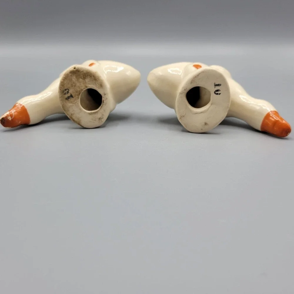 Pair Of Vintage Ceramic Duck Figurines With Orange Beaks & Feet 2